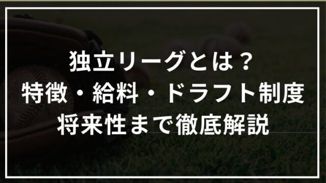 独立リーグとは？特徴・給料・ドラフト制度・将来性まで徹底解説